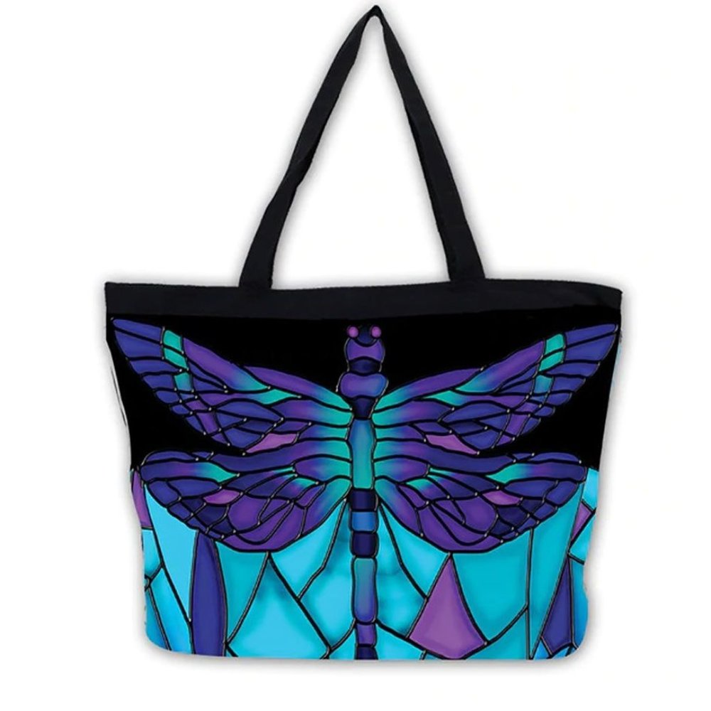 Stained Glass Dragonfly Shoulder Tote